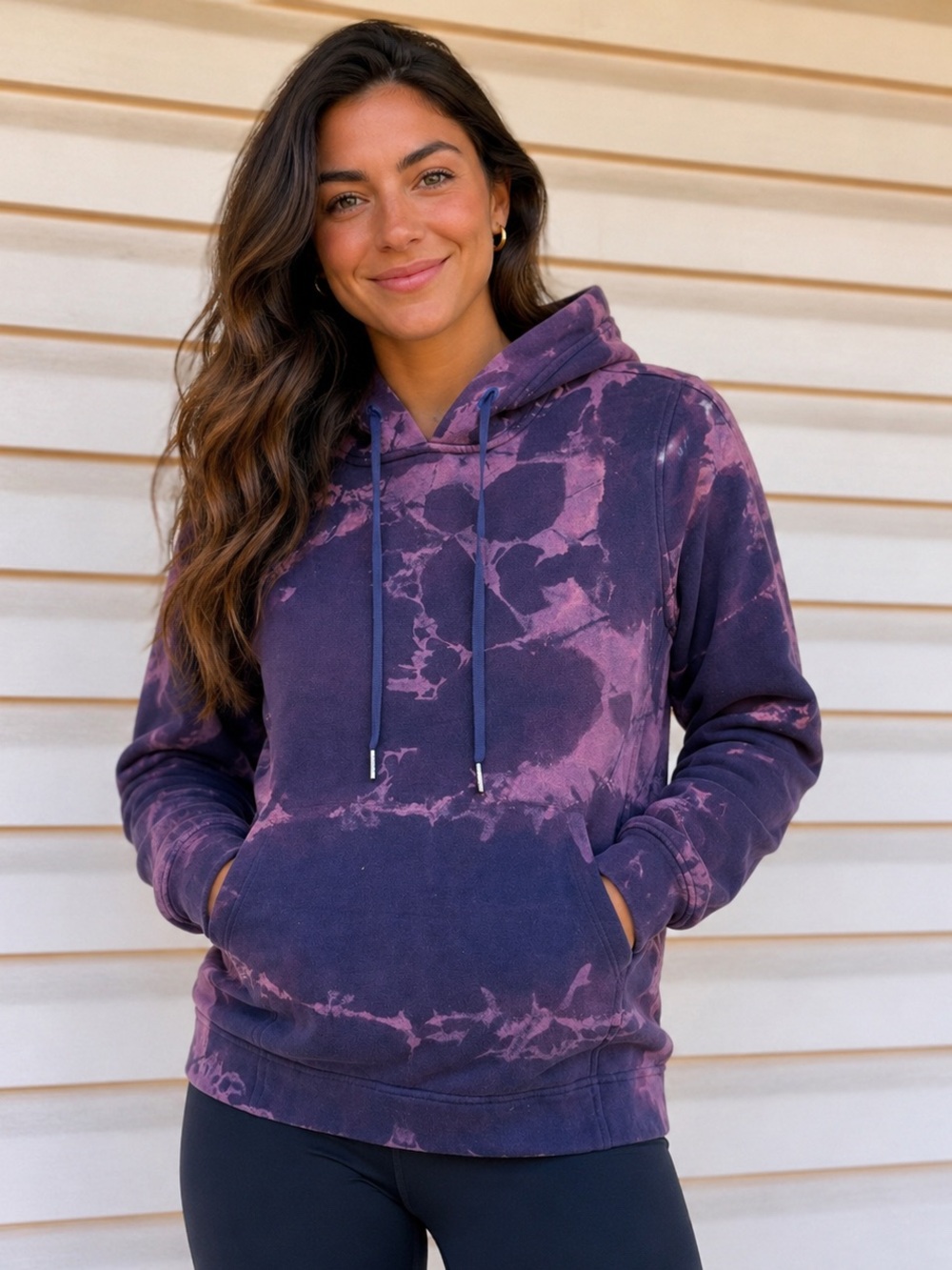 Lululemon purple/maroon tie-dye hooded long-sleeved sweater, drawstring, size 4